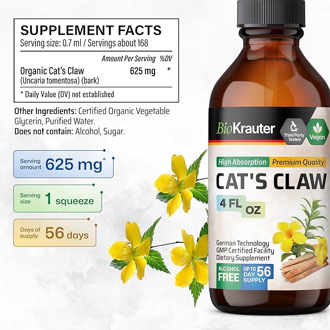 BIO KRAUTER Cats Claw Tincture 4 Fl. Oz. & Stinging Nettle 250 Capsules