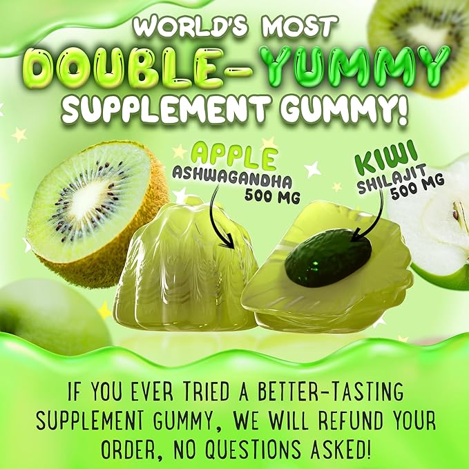Pure Himalayan Shilajit Gummies - 100% Authentic Shilajit Reisin Extract for Men and Women with Ashwagandha and Shatavari - 60 Gummy - Apple & Kiwi and Strawberry & Banana Bundle