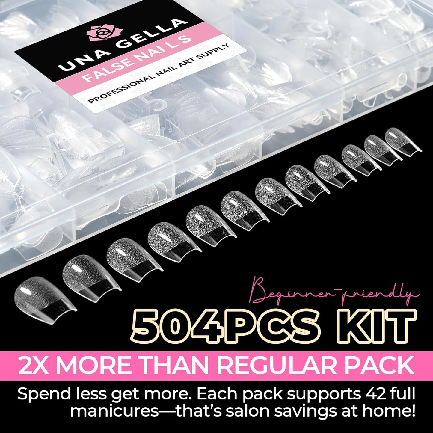 UNA GELLA Square Toe Nail Tips | 504 Pcs Soft Gel Full Cover | DIY Pedicure