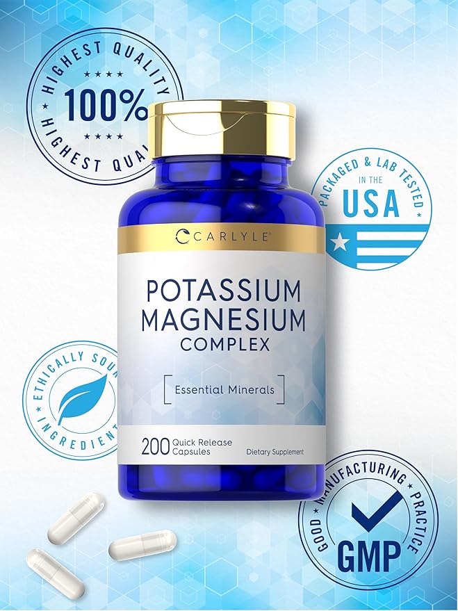 Carlyle Potassium Magnesium Supplement | 200 Count | Non-GMO & Gluten Free Complex