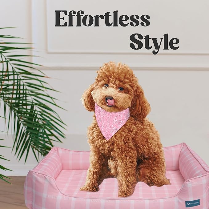Orthopedic Bolster Dog Bed – CertiPUR-US Foam, Recycled Polyester Canvas, Washable Cover, Anti-Slip Bottom, Medium, Light Blue Check – Stylish Designer Dog Sofa