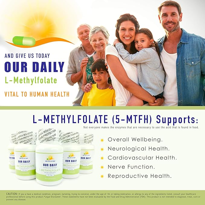 Our Daily Vites L-Methylfolate 7.5 mg / 7500 mcg Maximum Strength Active Folate, 5-MTHF, Filler Free, Gluten Free, Non-GMO, Vegetarian Capsules 90 Count (3 Month Supply) (90)