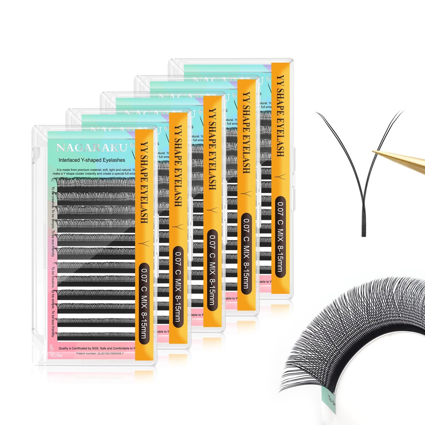 Nagaraku 5 Trays Yy Eyelash Extensions Y Lash 0.07Mm C 8-15Mm Mix Tray In 1 Pack Premade 4D Easy Fan Russian Volume Cluster Faux