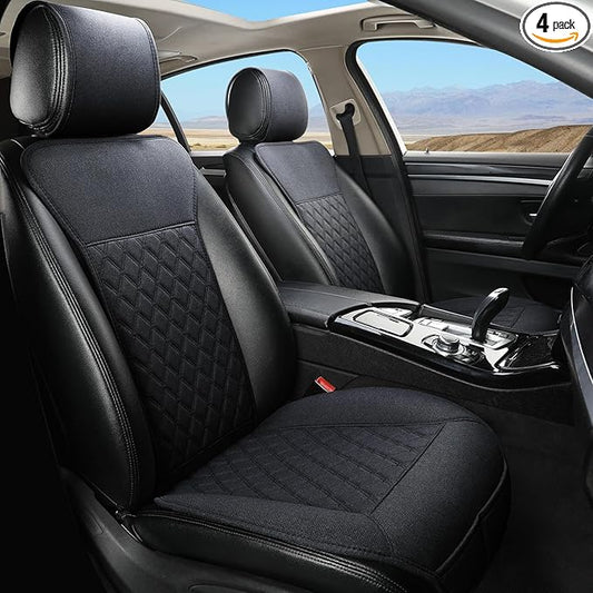 West Llama Linen Car Seat Covers-Breathable & Soft-Front Car Seat Protector Universal Fit 90% Cars,SUVs,Trucks,Diamond Pattern-1Pair,Black