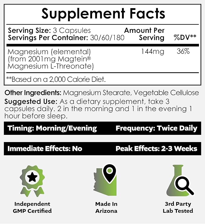 Nootropics Depot Magtein Magnesium L-Threonate Capsules | 540 Count | Mineral Supplement | Natural | Supports Mitochondrial Function | Boosts Energy and Cognitive Function