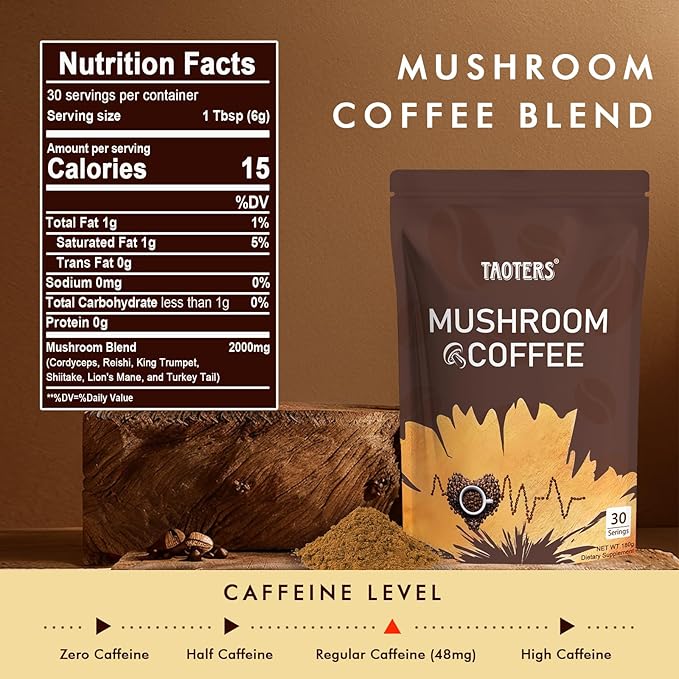 Mushroom Coffee Organic | Enhanced Focus, Boosted Immunity, Improved Energy | 6 Adaptogenic Mushrooms: Cordyceps, Reishi, King Trumpet, Shiitake, Lion's Mane & Turkey Tail | 2 Pack