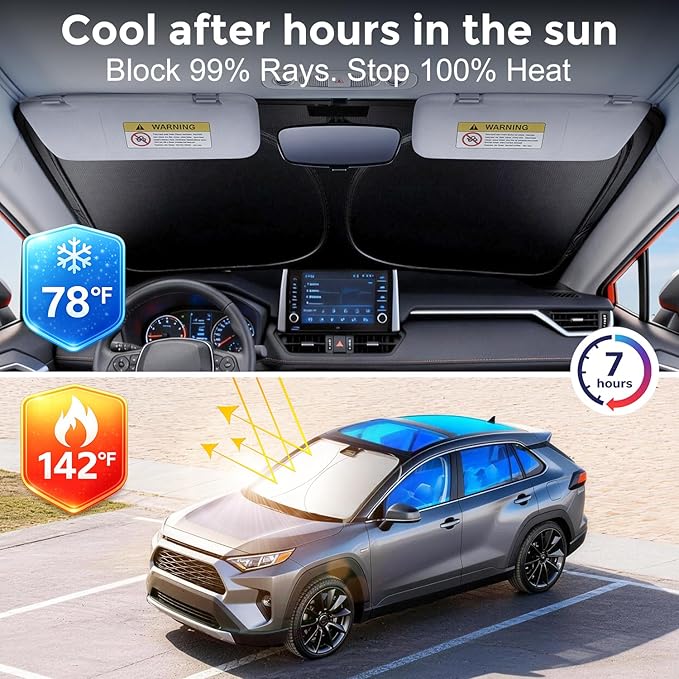 [Upgrade] DooGooCoo Windshield Sun Shade - Small, Sunshade for Car Windshield [Heat Shield & UV Block] Car Sun Shade Protect Interior & Keep Car Cooler Foldable Front Windshield Shade (57x29 Inches)