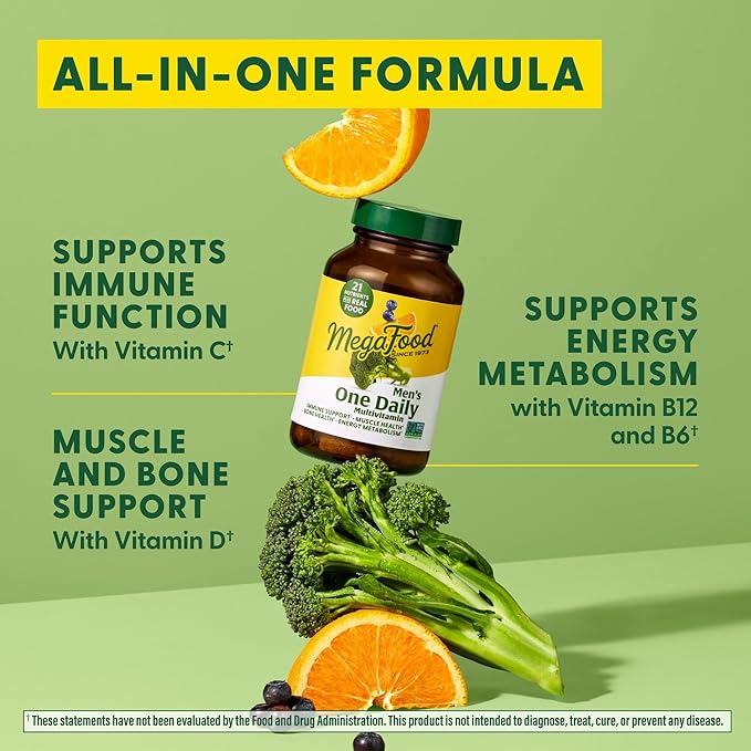 MegaFood One Daily Mens Multivitamins - Multivitamin for Men - Vitamin C, Vitamin D3 & Vitamin B12 - Muscle, Energy Metabolism & Immune Support - Vegetarian, Gluten Free - 60 Tablets, 60 Servings