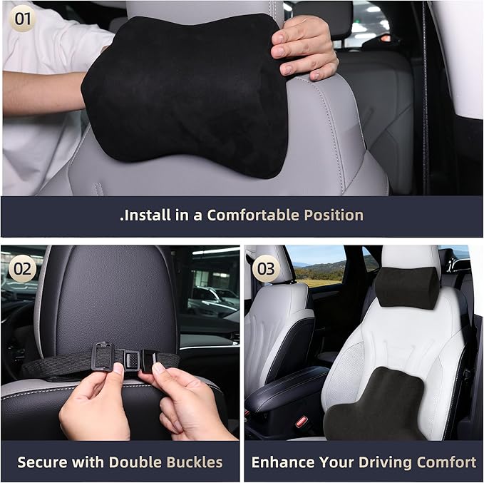 Car Neck & Lumbar Support Pillow Set for Honda CRV, Soft Memory Foam Headrest & Back Cushion, Ergonomic Comfortable Seat Support for Daily Driving and Long Trips Car Interior Accessories