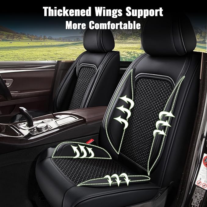 Car Seat Covers Front Seats for Toyota Highlander 2008-2025 2026: Breathable Cool Ice Silk Leather Seat Covers (Black)