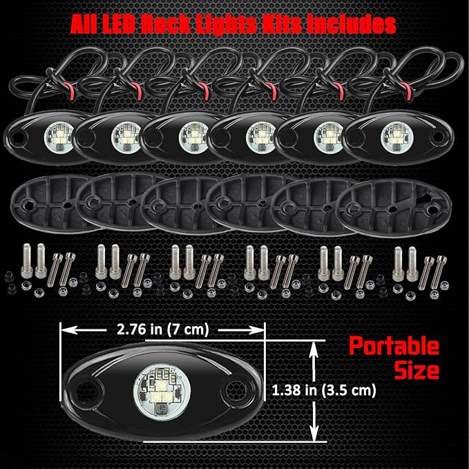 6 Pods LED Rock Lights, Ampper Waterproof LED Neon Underglow Light for Car Truck ATV UTV SUV Offroad Boat Underbody Glow Trail Rig Lamp (Red)