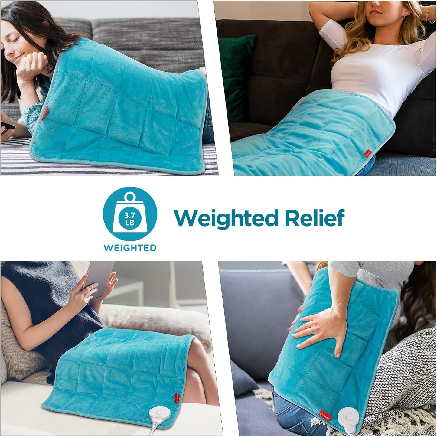 Comfytemp Weighted Heating Pad for Back Pain Relief & Cramps, Mothers Day Gifts for Mom, 17'' x 30'' Extra Large Heat Pad, 3.7lb Electric Heated Pad, 2H Auto-Off, Machine Washable