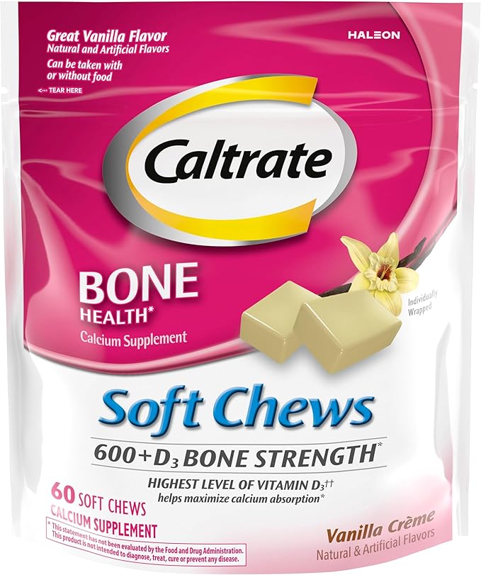 Caltrate Soft Chews 600 Plus D3 Calcium Vitamin D Supplement, Vanilla Creme - 60 Count