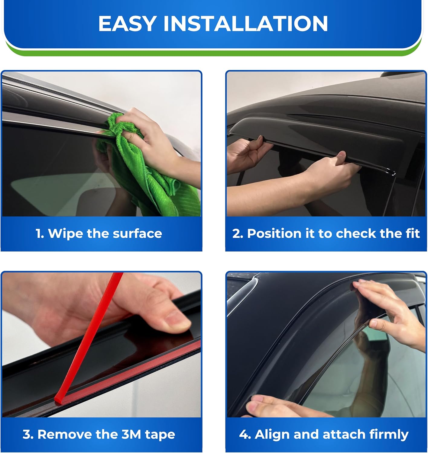 KPY Window Visor Compatible with Kia Rio Sedan 2012-2017, 4PC Rain Guard Side Window Vent Deflectors Tape-On Mugen Style, 2012 2013 2014 2015 2016 2017