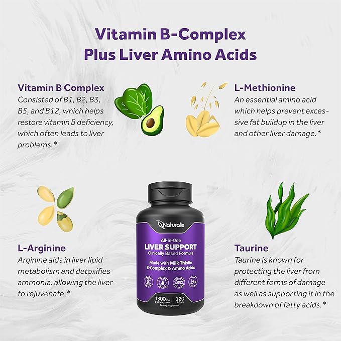 Silymarin Milk Thistle 1300mg Enhanced with B Complex & Amino Acids | 13-in-1 Liver Cleanse, Detox & Repair | 120 Liver Essential Softgels