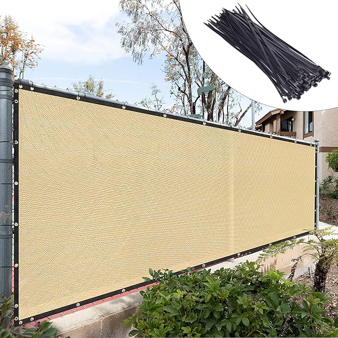Royal Shade Custom Size 5' x 51' Beige Fence Privacy Screen Windscreen Cover Netting Mesh Fabric Cloth - Cable Zip Ties Included (We Make Custom Size)