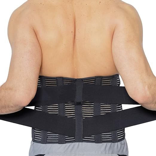NeoTech Care Adjustable Compression Wide Back Brace Lumbar Support Belt (Charcoal, Size XXL)