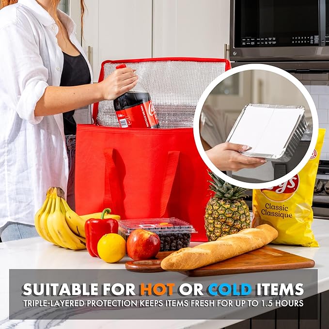 Carrywell (Not Made In China) Insulated Reusable Grocery Bags, Catering and Delivery Bag For Hot and Cold Food, Collapsible Thermal Tote For Doordash