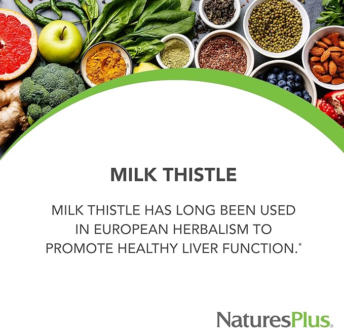 Natures Plus Herbal Actives Milk Thistle - 250 mg, 80% Silymarin, 60 Vegan Capsules - Vegetarian, Gluten-Free - 60 Servings