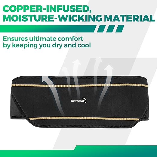 Back Smart Brace for Lower Back Pain Relief - Lightweight Copper Lumbar Brace for Men and Women, Lumber Support Belt with Adjustable Velcro for Sciatica - Small/Medium, 1 Pack