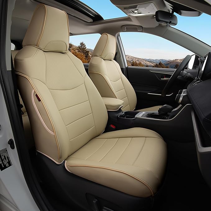 Custom Fit RAV4 Only Hybrid Seat Cover for Toyota RAV4 2019 2020 2021 2022 2023 2024 2025 Prime&Hybrid SE/XSE,Faux Leather,2-Row Full Set,(Beige)