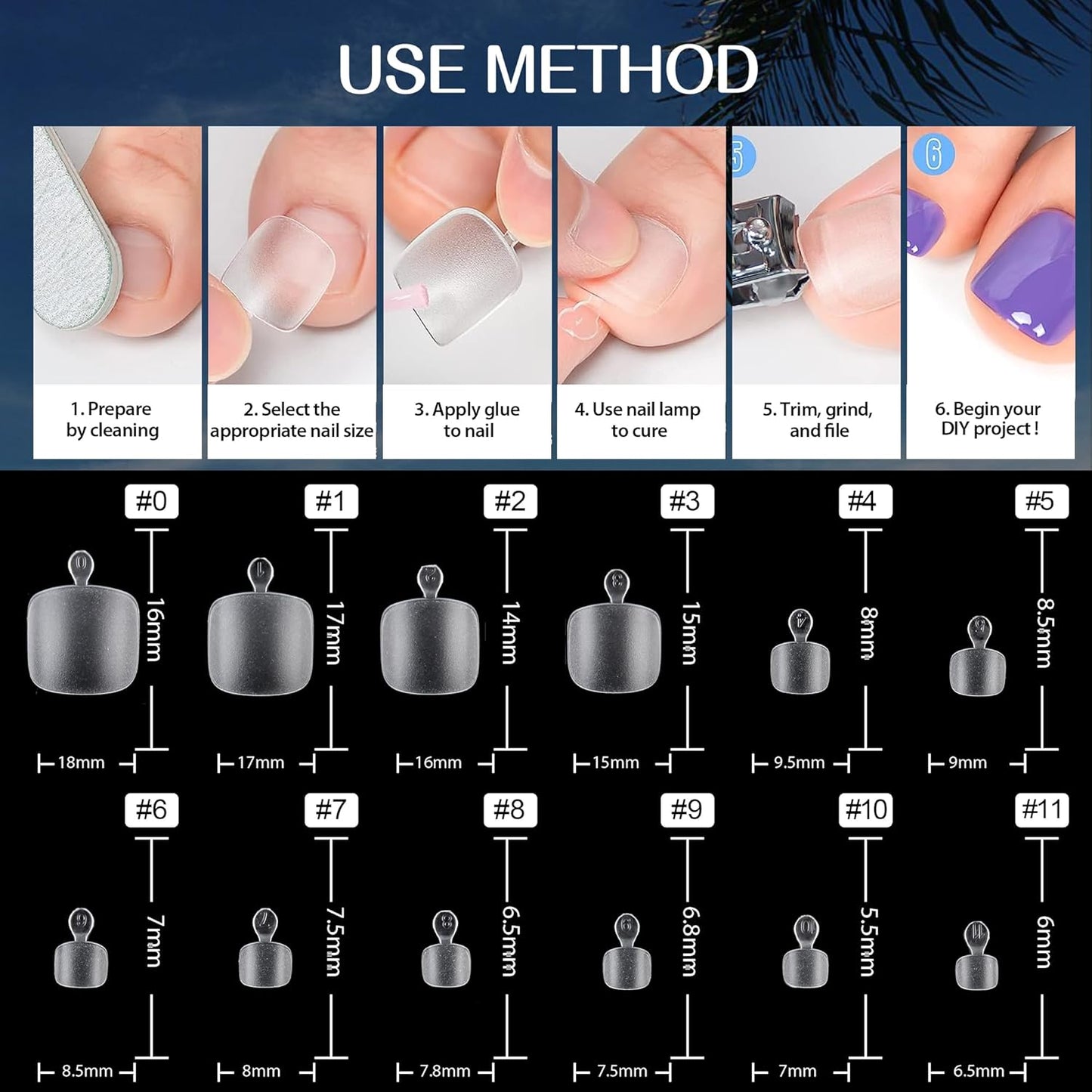 UNA GELLA Square Toe Nail Tips | 504 Pcs Soft Gel Full Cover | DIY Pedicure