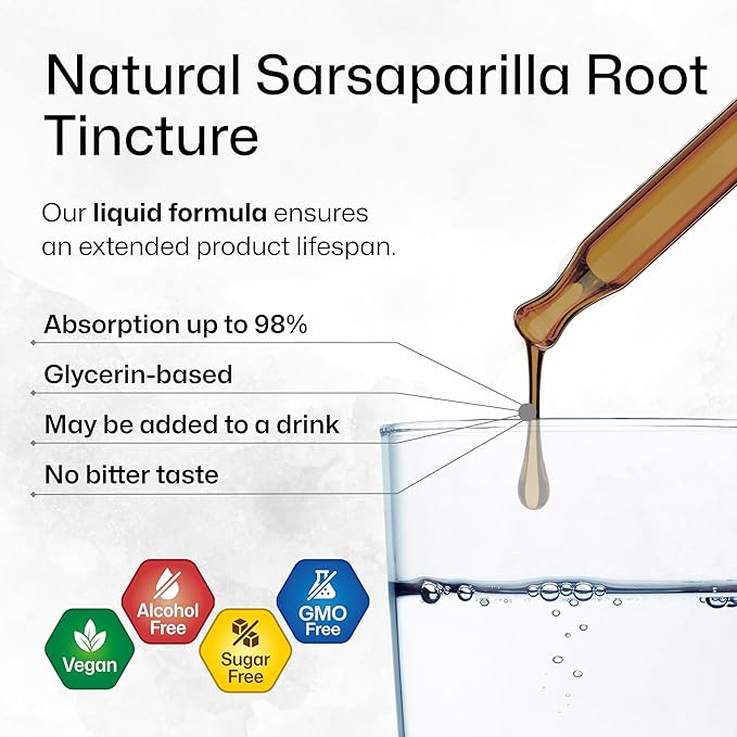 BIO KRAUTER Sarsaparilla Root Tincture - Herbal Liquid Extract Supplement for Liver Support - Alcohol & Sugar Free Vegan Drops 2 Fl.Oz.