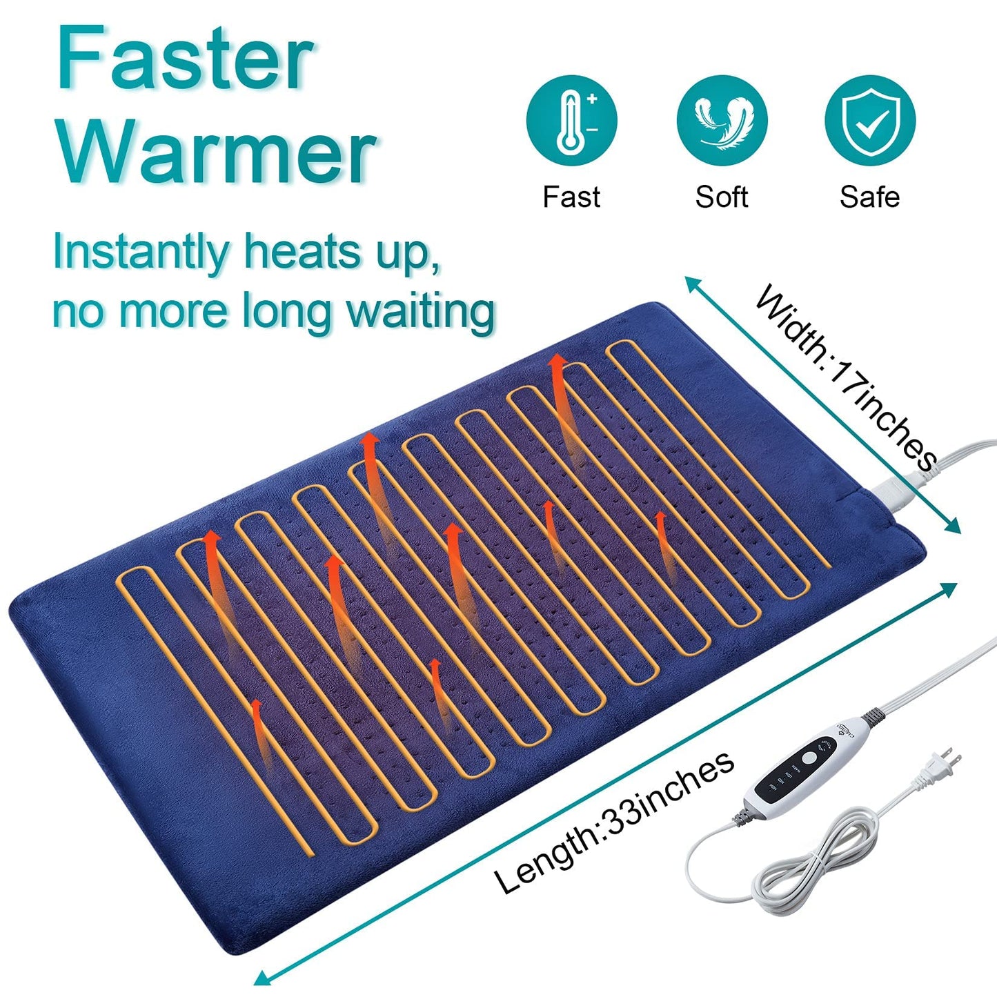 Heating Pad for Back Pain Relief, CAROMIO 33"x17" Extra Large Electric Heating Pads for Cramps Neck and Shoulders, Moist & Dry Heat Therapy,2H Auto Off,4 Temperature Settings,Machine Washable
