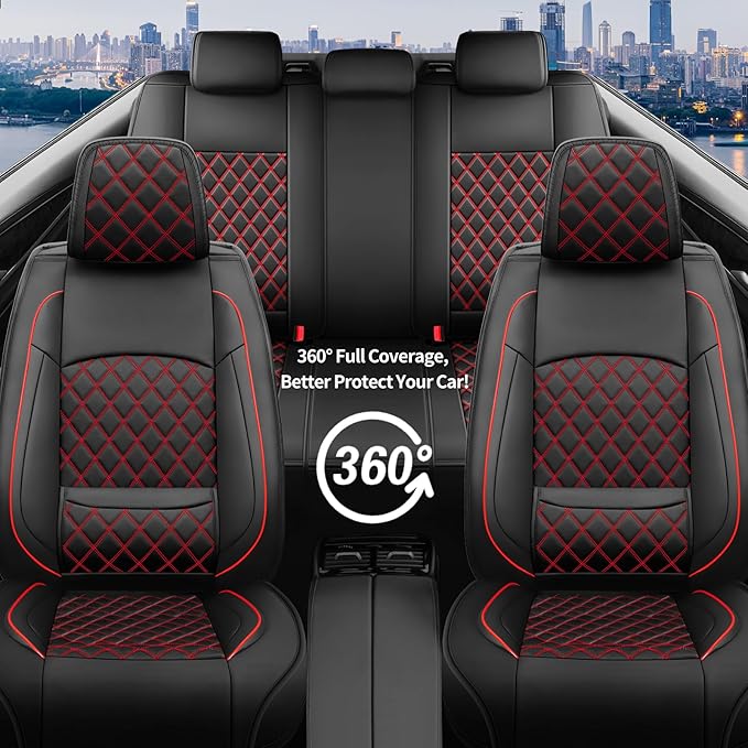 Fit Integra Car Seat Covers for Acura Integra 2023-2026 - Premium Leather, Waterproof, All-Weather, Airbag Compatible, Anti-Slip, Breathable, Easy Install, Seat Protectors, Full Set, Redline