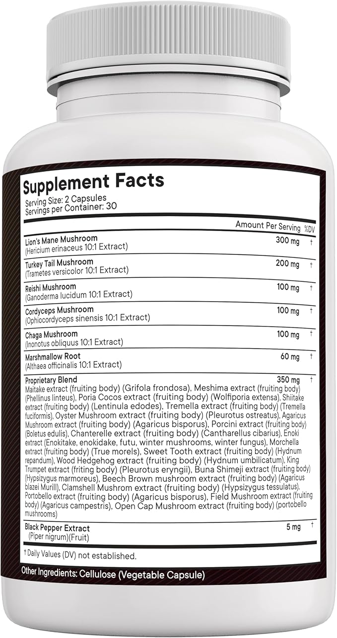 NEW AGE Lions Mane Mushroom Supplement with Turkey Tail Reishi Cordyceps Chaga with Marshmallow Root 180 Count