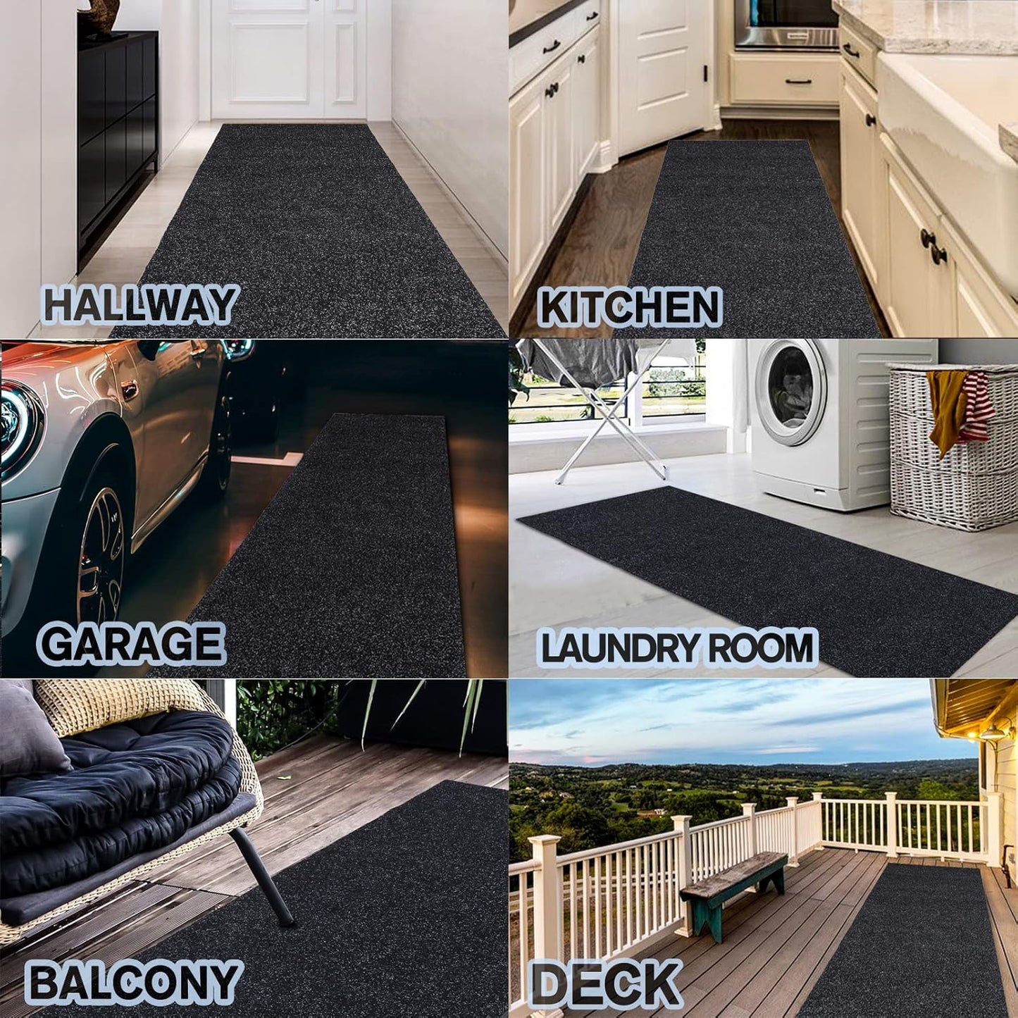 Custom Size Backed Non-Slip Area Rugs Runner, Easy Clean, Waterproof Runner Rugs for Hallway Entryway, Kitchen, Laundry, 4FT x 58FT, Black