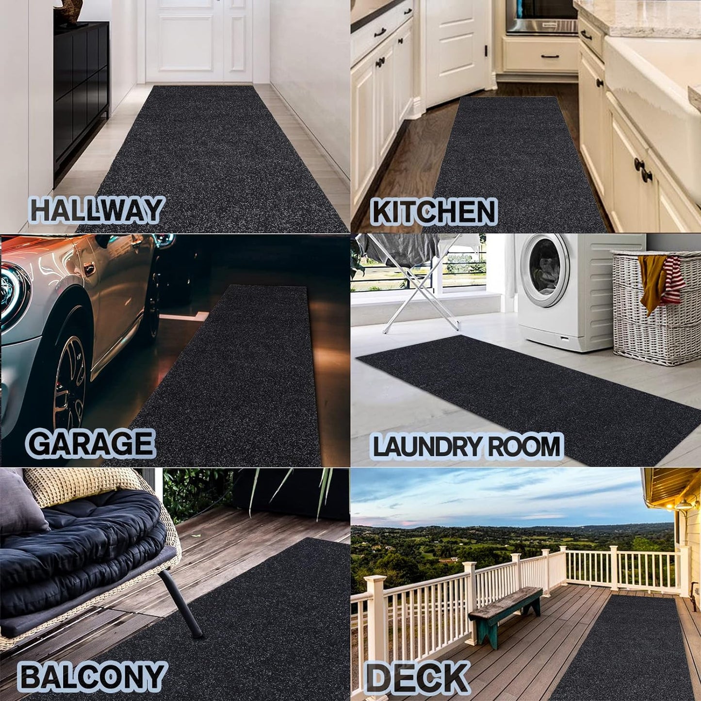 Custom Size Backed Non-Slip Area Rugs Runner, Easy Clean, Waterproof Runner Rugs for Hallway Entryway, Kitchen, Laundry, 4FT x 47FT, Black