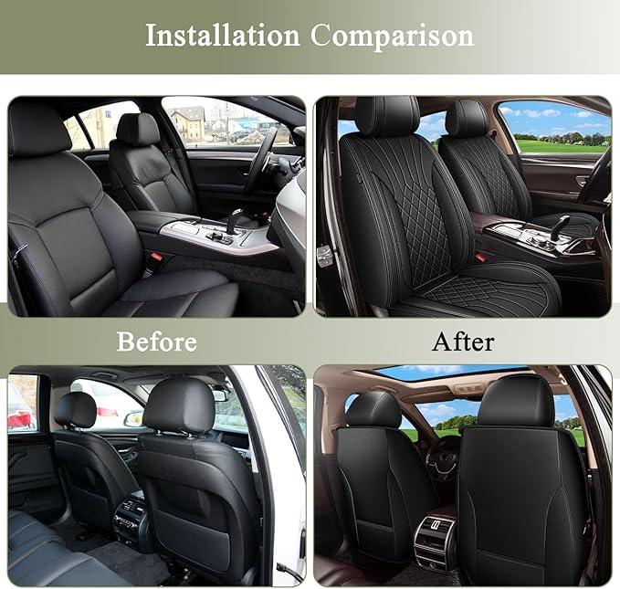 Car Seat Covers Front Pair for Nissan Rogue Sport 2017-2022: Breathable Perforated Leather Seat Cover (Black)