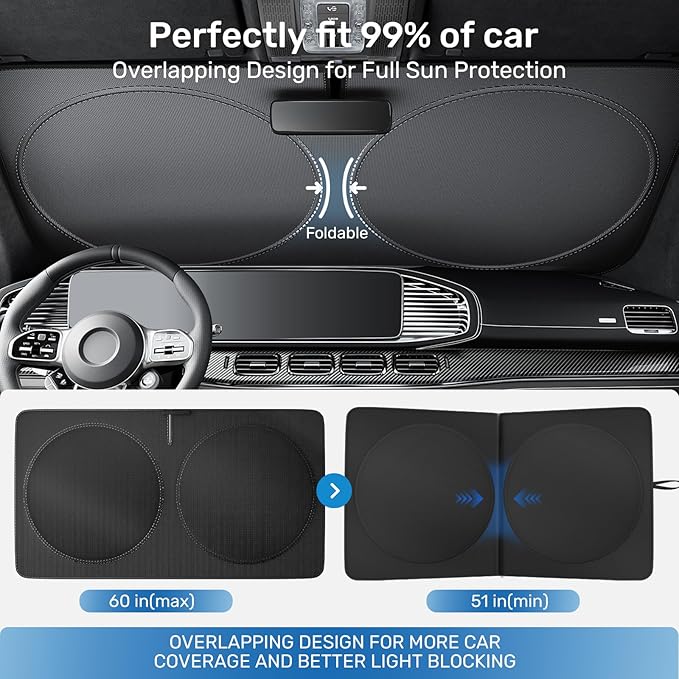2025 Upgraded Zanch Car Front Windshield Sun Shade - Ultimate UV Protection & Heat Reductionlinnovative No-Light Leakage TechnologylFoldable DesignlPerfect Fit for Sedans Mini SUVs, Medium(64"X32")
