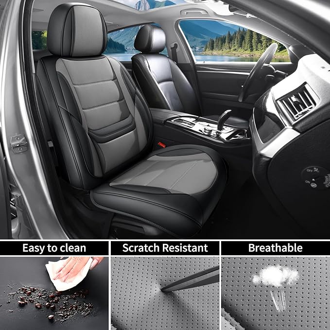 Car Seat Covers Full Set Custom Fit for Chevy Blazer 2019-2025 2026 - Premium Faux Leather with Lumbar Support, Breathable, Anti-Slip & Full Wrapping Edge (Black&Gray,Full Set)