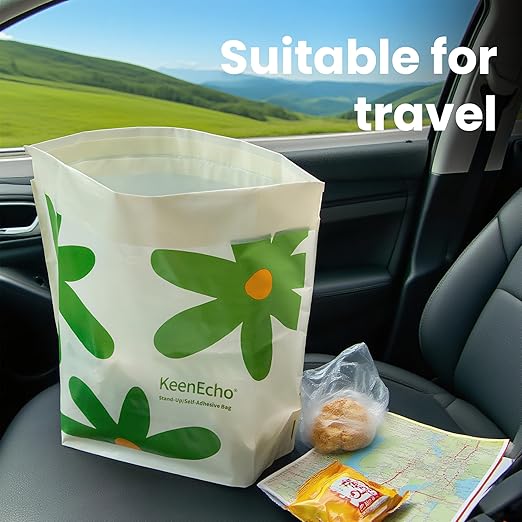 Disposable Car Garbage Bin Bags 60 PCS, Leak-proof Cleaning and Vomit Bags, Recycled HDPE, Easy Stick-On and Stand Design, Disposable Small Garbage Bags