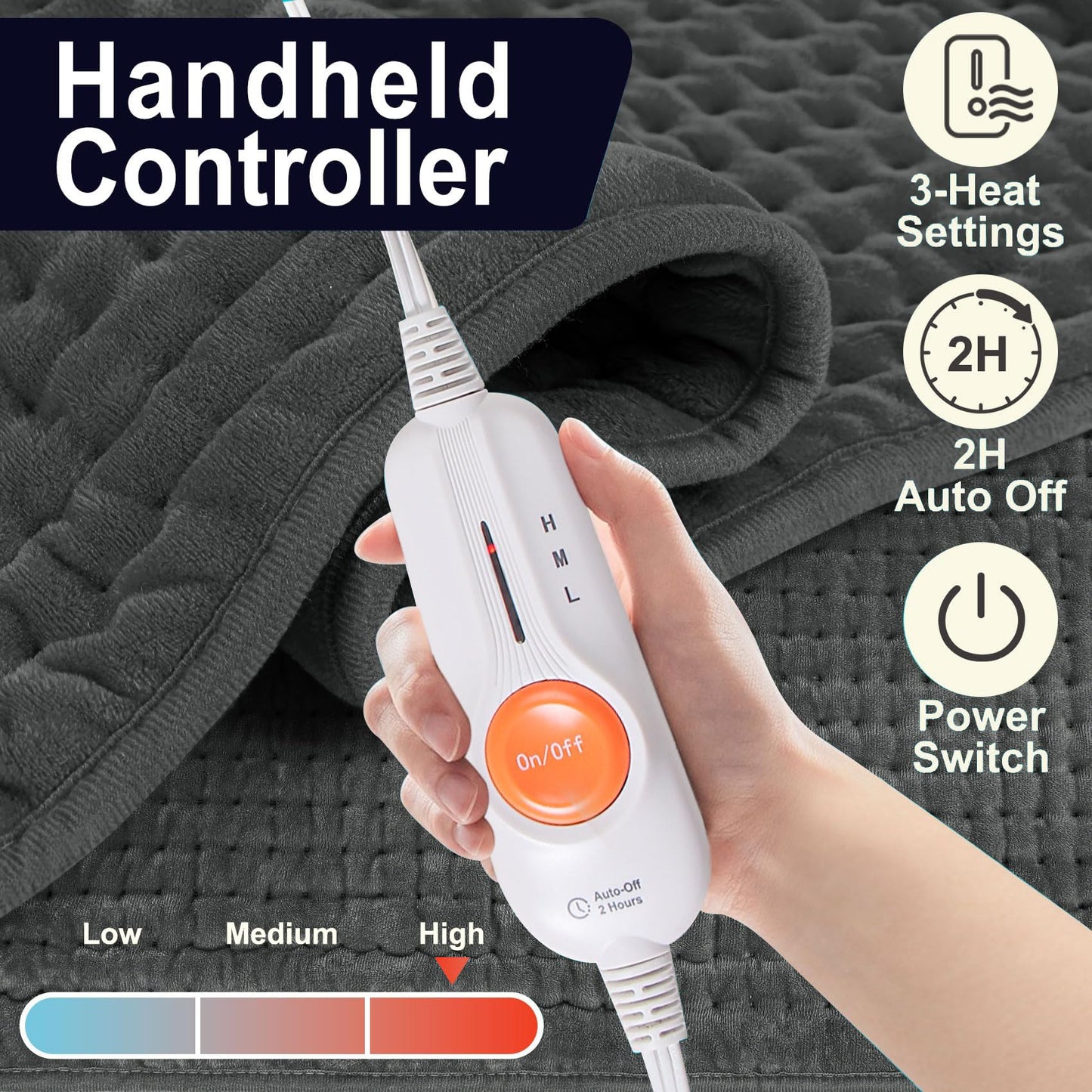 Boileau Electric Heating Pad for Back Pain and Period Cramps Relief, 17"x33" Extra Large XXXL, 3 Heating Levels Heat Pad with 2-Hour Auto Shut Off, Gifts for Women and Mom, Blue