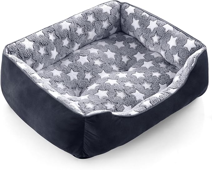 GASUR Small Dog Beds Small Size Dogs, Rectangle Washable Dog Bed, Orthopedic Dogs Sofa Bed, Pet Cuddler Anti-Slip Bottom, Soft Calming Sleeping Warming Puppy Bed (S (20"x 19"x 6"), Black)