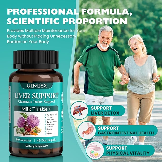 Milk Thistle Supplement - Liver Detox Cleanse Formula Herbal Liver Support with Milk Thistle, Dandelion Root, Artichoke, Turmeric, Astragalus for Liver Health, 90 Capsules-60