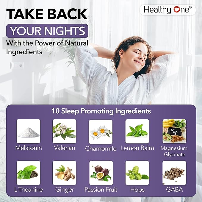 Healthy Sleep - 10 REM Inducing Ingredients - Supports All Stages of Deep Rest - Insomnia - Anxious - Restless - Melatonin - Valerian - Chamomile - Theanine - GABA - Hops - Lemon Balm - 60 Count