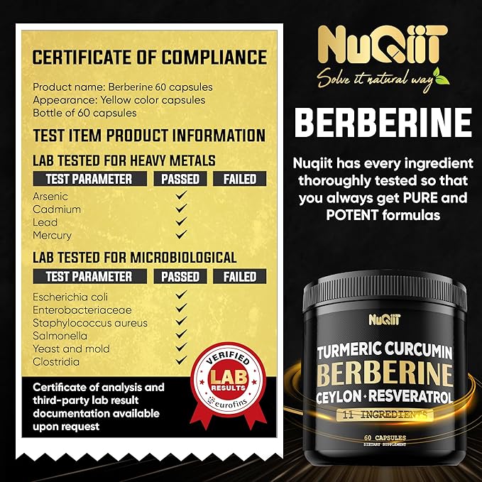 Berberine Supplement. Added Turmeric Curcumin, Trans-Resveratrol & More - Support Gastrointestinal, Body Management & Immune System - 60 Capsules