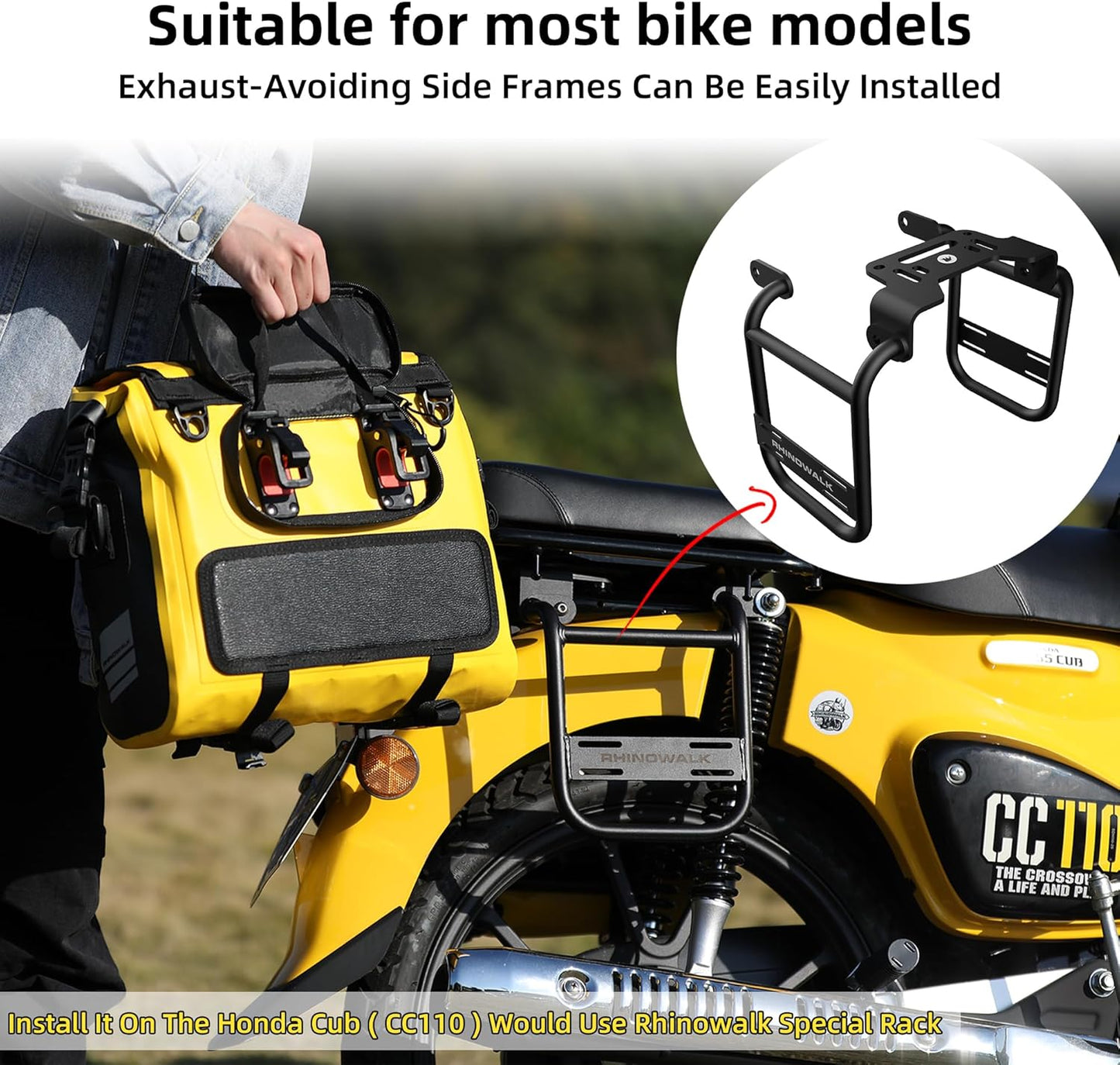 Rhinowalk Motorcycle Saddlebag 15L Waterproof Luggage Bag Quick Release Motorcycle Side Bag Fits Most Adventure and Sports Bike Motor Racks (Black, 1 Pack)