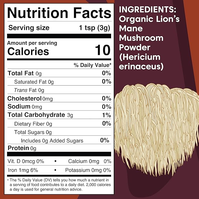 Wilderness Poets, Organic Lions Mane Mushroom Powder - California Grown (3.5 Ounce)