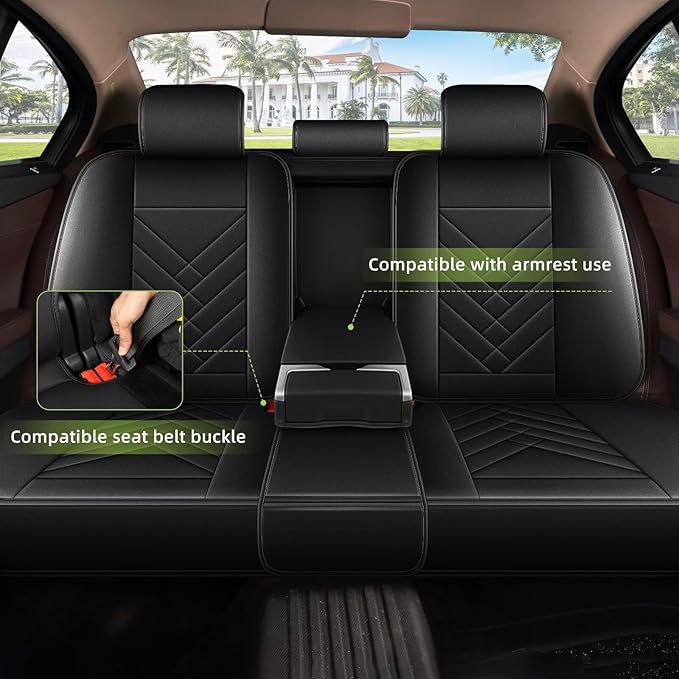 AOMSAZTO Car Seat Covers Fit for Kia Forte 2010-2025 2026 Full Set Premium Seat Covers Waterproof Leather Automotive Seat Cushion Protector Compatible with Airbag(5 Seats,Black)