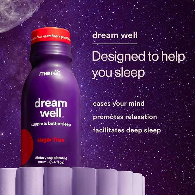 More Labs Dream Well, 5MG Melatonin Holistic Sleep Drink Solution, Non-Habit Forming with 5HTP, Lemon Balm, Jujube Seed, Glycine (Pack of 24)