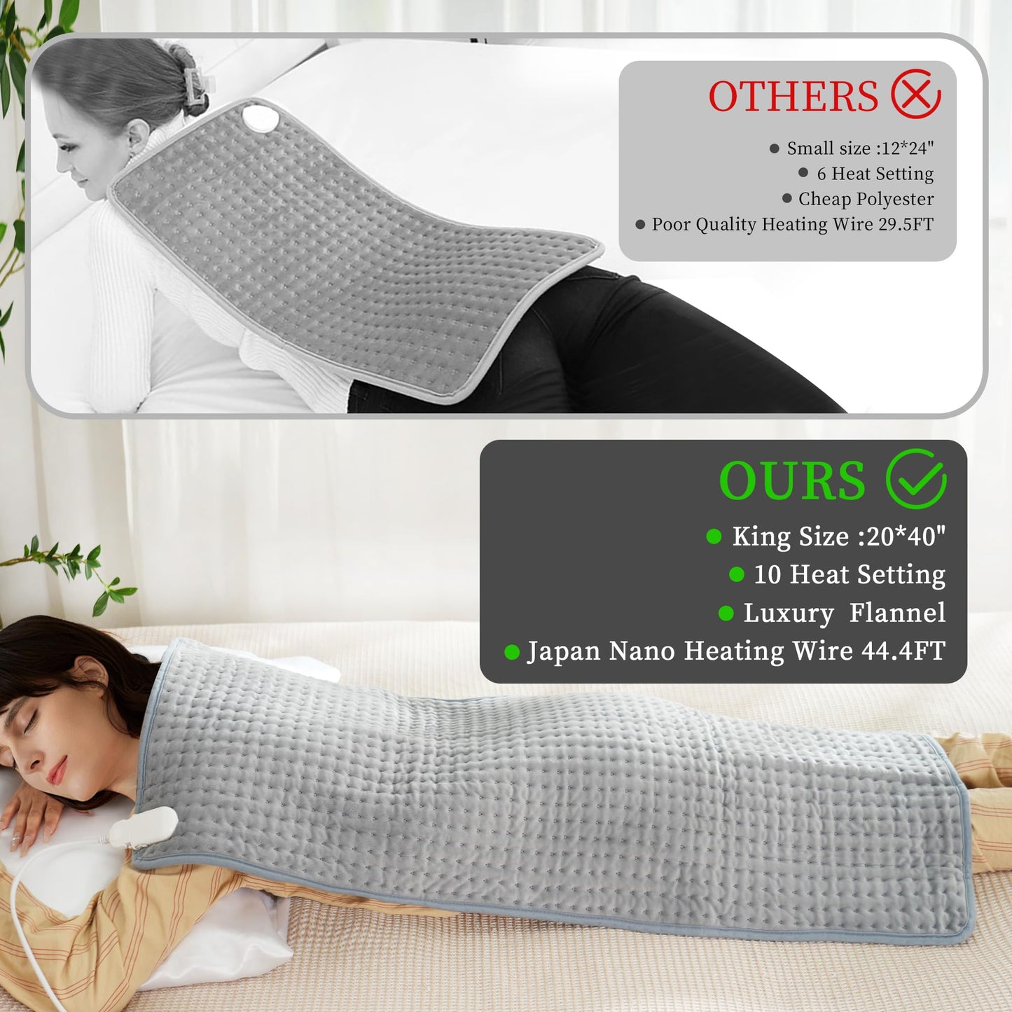 Large Heating Pad,TOPSOSO 20"x40" Extra Large Heating Pad for Back Pain Relief Electric Heating for Period Cramps Shoulders Pain Relief Moist/Dry Heat 10 Heat Setting Auto Shut Off Gift for Women Men