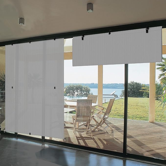 Bynbbur 6'W x 8'H Outdoor Patio Shades Foldable Roller Blinds, 220 GSM Sun Shade Roll Up Porch Screens Exterior Shade Cloth for Deck Pergola Backyard, Light Gray