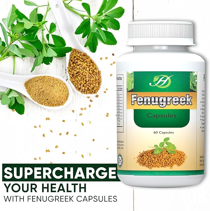 Fenugreek Capsules 60 Capsules | 100% All Natural Capsules Vegetarian Daily Supplement Beneficial