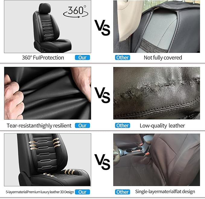 Fit 4Runner Car Seat Covers (5 Seats) for Select Toyota 4Runner 2003-2024 2025 2026 - Full Coverage Leather,Airbag Compatible, Waterproof & All Weather Seat Cushion Protector,Full Set,Black