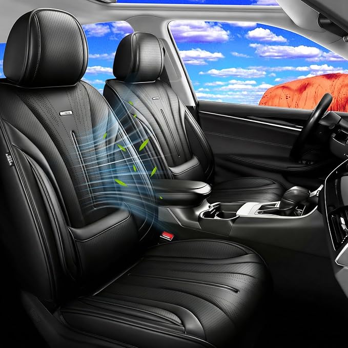 Fit Mazda 6 Car Seat Covers (Front Pair) for Select Mazda 6 2007-2021, Premium Full Coverage Leather, Airbag Compatible, Luxury Waterproof All Weather Breathable Seat Cushion Protector, Black